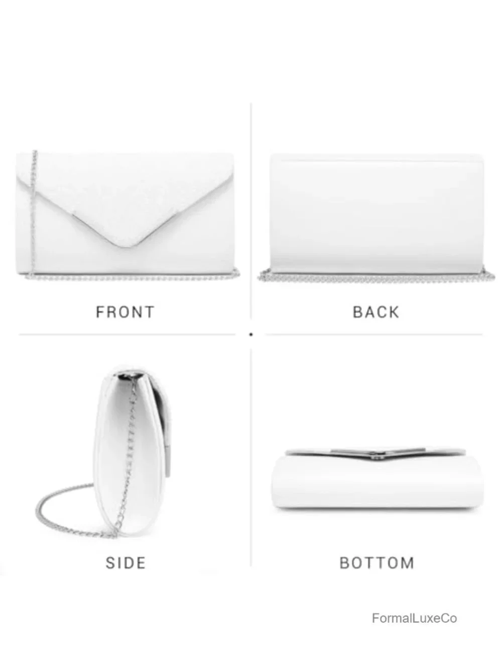 Satin Envelope Clutch with Glitter Flap and Detachable Chain Strap